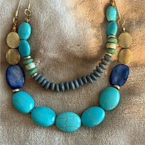 Turquoise and Gold Beaded Necklace